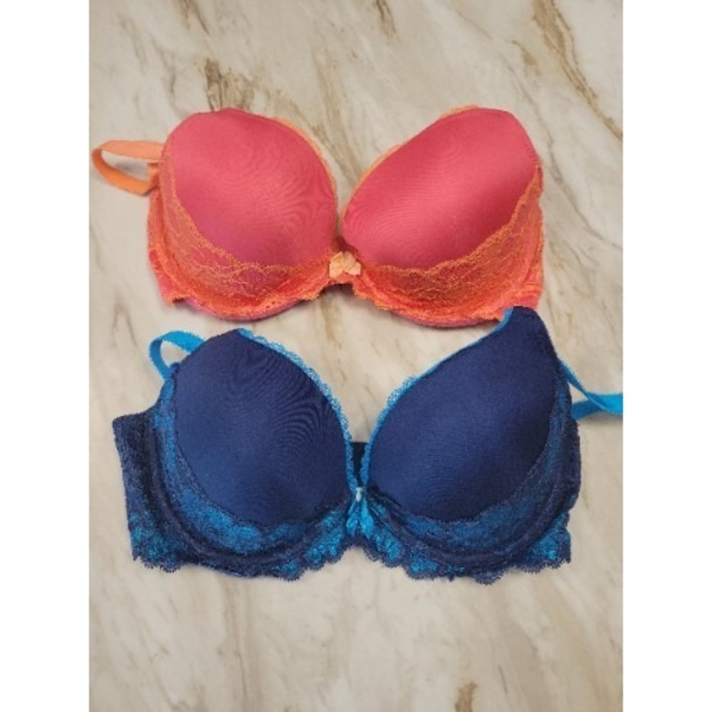 Adore Me Bras lot of 2 Pink And Blue With Lace Size 34D underwire support